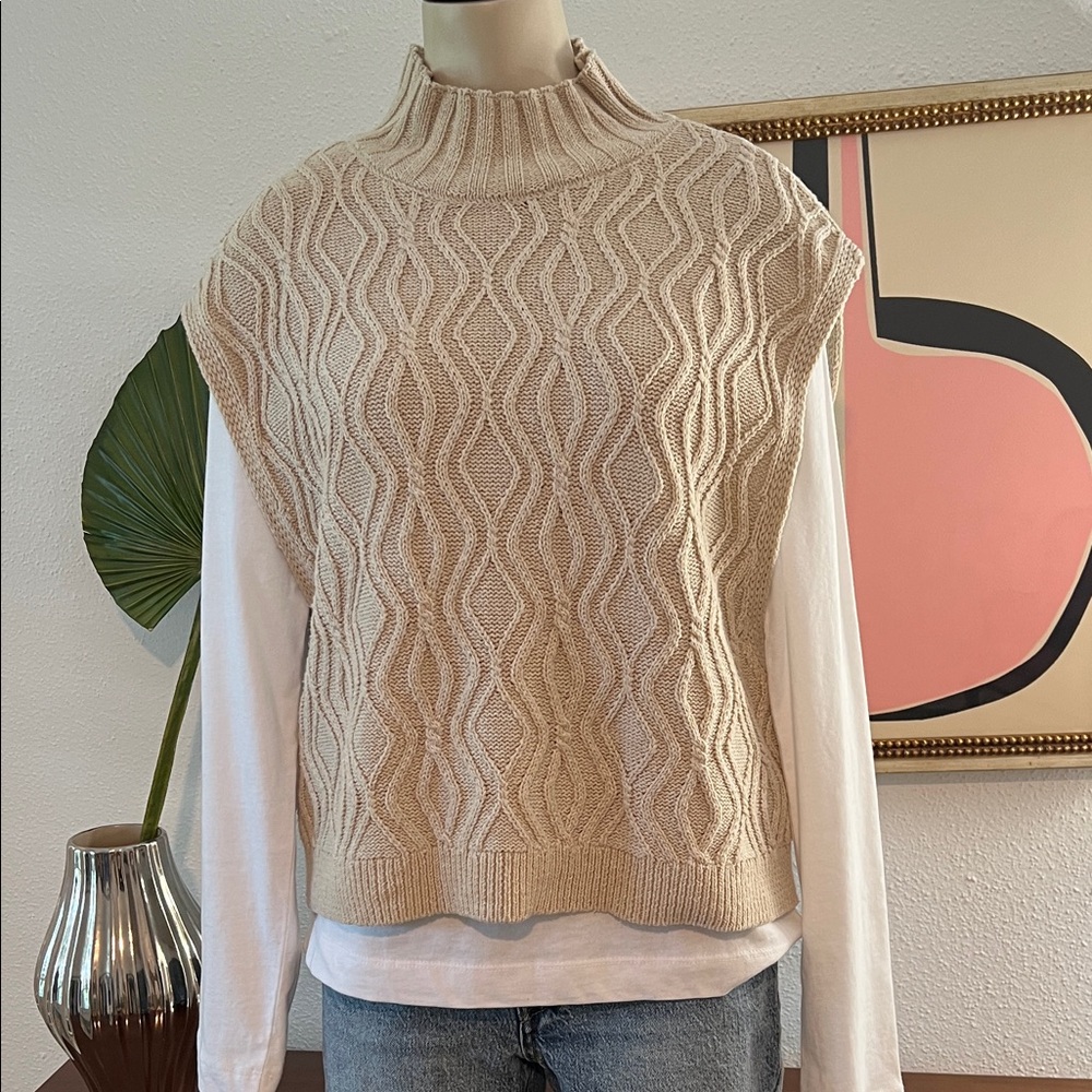 Zara Cream Cable Knit Turtleneck Sweater Vest